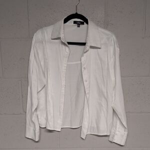 Lulu's Cropped White Button Down Shirt Size Small